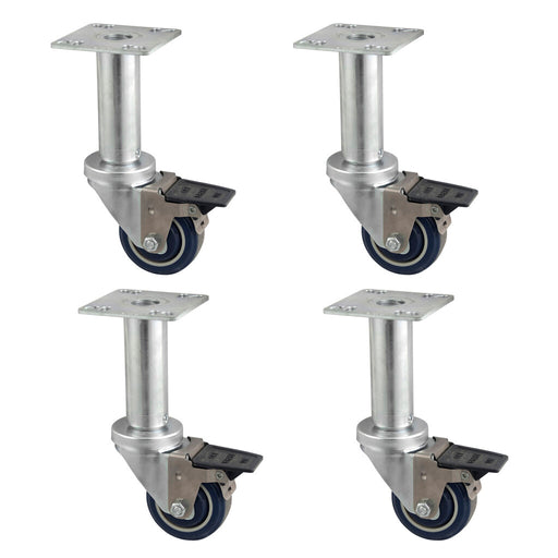 BK Resources 3SBR-UP3AD-PLY-PS4 3" Adjustable Height Universal Plate Swivel Caster With 3-1/2"x3-1/2" Plate & Toe Brake - Qty 4