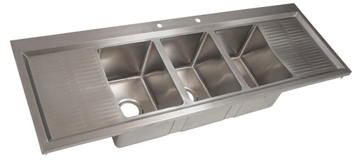 BK Resources BK-DIS-1014-3-12T-PG 3 Compartment Dropin Sink 10"x14"x10" w/ Dual 12" Drainboards & Faucet