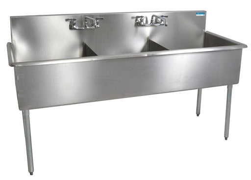 BK Resources BK8BS-3-1221-12 Stainless Steel 3 Compartment Budget Sink, Rolled Edges 12X21X12D