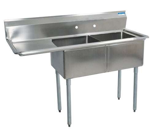 BK Resources BKS-2-1620-12-18L Stainless Steel 2 Compartment Sink w/ 18" Left Drainboard 16X20X12D Bowls