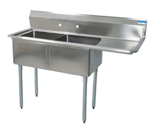 BK Resources BKS-2-1620-12-18R Stainless Steel 2 Compartment Sink w/ 18" Right Drainboard 16X20X12D Bowls