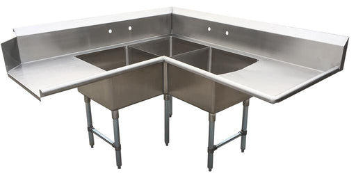 BK Resources BKSDT-CO3-2012-LS 3 Compartment Corner Left Side Dish Table Bundle Stainless Steel
