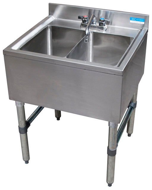 BK Resources BKUBS-224S Stainless Steel 2 Compartment Underbar Sink 24"OAL 10X14X10D 