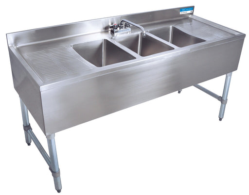 BK Resources BKUBS-384TS Stainless Steel 3 Compartment Underbar Sink 84"OAL 10X14X10D