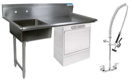 BK Resources BKUCDT-50-L-P-G 50" Left Side Undercounter Dish Table Kit With PreRinse