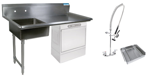 BK Resources BKUCDT-50-L-SS-P3-G 50" Left Side Undercounter Stainless Steel Dish Table Kit With PreRinse