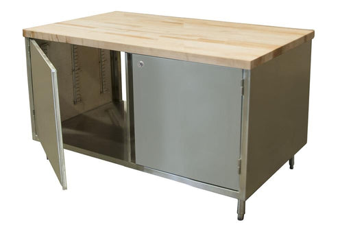 BK Resources CMT-3060HL2 30" x 60" Dual Sided Maple Top Cabinet Base Chef Table Hinged Door with Locks
