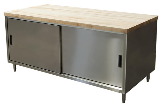 BK Resources CMT-3072S 30" x 72" Maple Top Cabinet Base Chef Table Sliding Door