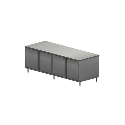 BK Resources CST-30120HL2 30" x 120" Dual Sided Stainless Steel Cabinet Base Chef Table 30" x 120" Stainless Steel Cabinet Base Chef Table Hinged Door with Locks