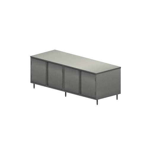 BK Resources CST-3684H2 36" x 84" Dual Sided Cabinet Base Stainless Steel Top Chef Table with Hinged Door