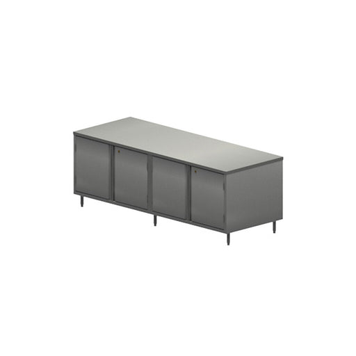 BK Resources CST-3684HL2 36" x 84" Dual Sided Cabinet Base Stainless Steel Top Chef Table with Hinged Door and Lock