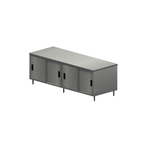 BK Resources CST-3684S2 36" x 84" Dual Sided Cabinet Base Stainless Steel Top Chef Table with Sliding Door