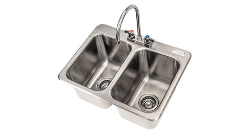 BK Resources DDI2-10141024-P-G Stainless Steel 2 Compartment Dropin Sink 10"x14"x10" Bowls w/Faucet