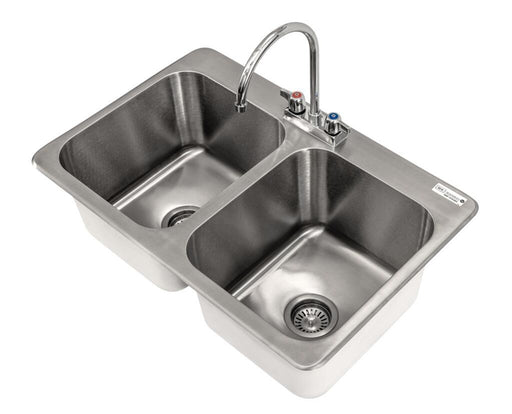 BK Resources DDI2-14161024-P-G Stainless Steel 2 Compartment Dropin Sink w/Faucet 14"x16"x10" Bowls
