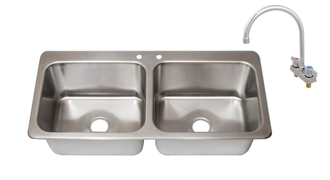 BK Resources DDI2-20161224-P-G Stainless Steel 2 Compartment Dropin Sink 20"x16"x12" Bowl w/Faucet