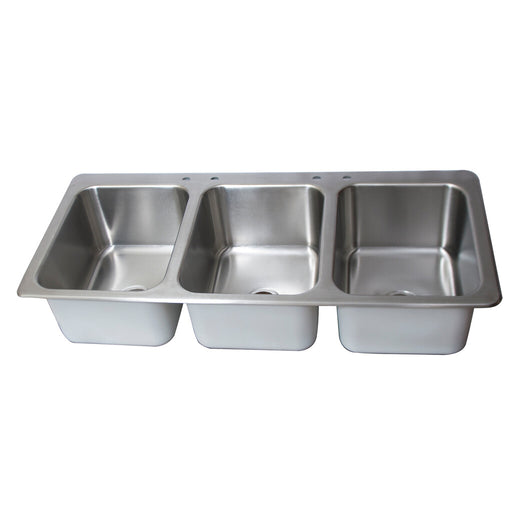 BK Resources DDI3-162012224 Stainless Steel 3 Compartment Dropin Sink 16"x20"x12" Bowl