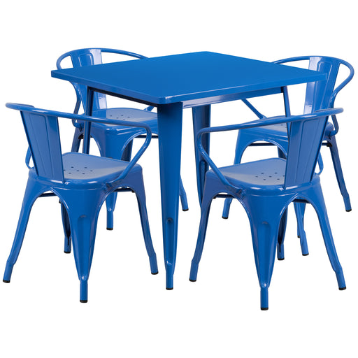 31.5SQ Blue Metal Table Set