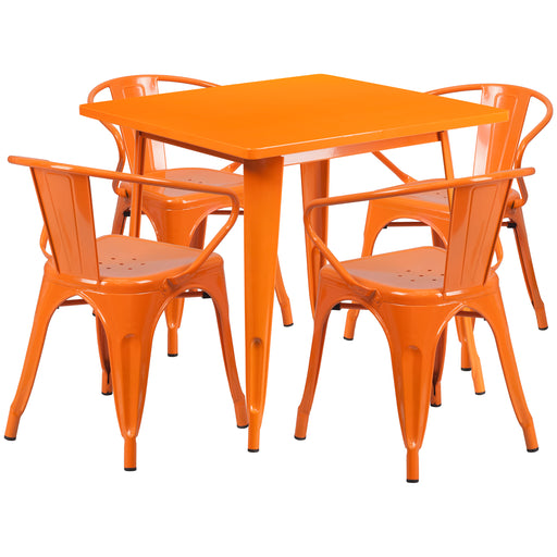 31.5SQ Orange Metal Table Set