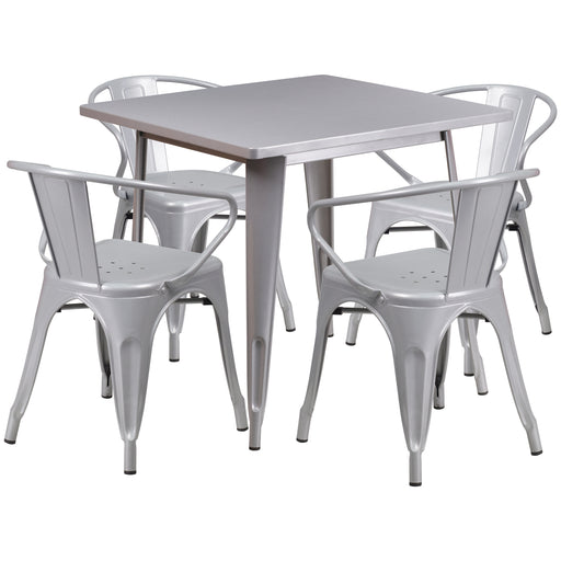 31.5SQ Silver Metal Table Set