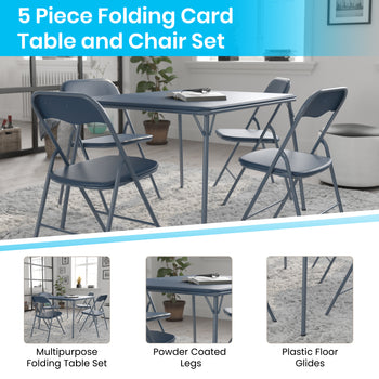 5PC Navy Fold Card Table Set