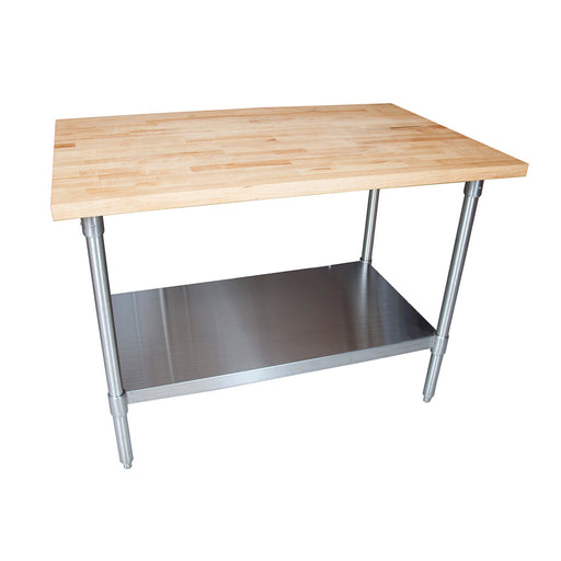 BK Resources MFTG-4830 Hard Maple Flat Top Table with Galvanized Undershelf Oil Finish 48" L x 30" W