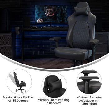Black/Blue 4D Arms Game Chair
