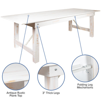 8'x40" White Table/2 Bench Set