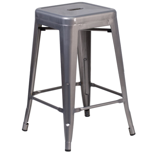 24" Clear No Back Metal Stool
