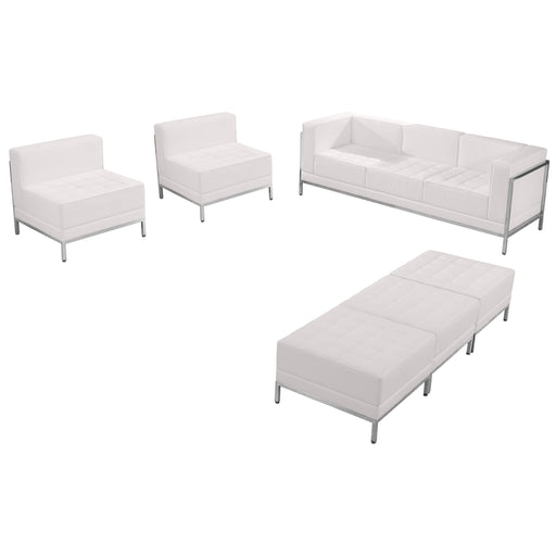 White Leather Lounge Set, 6 PC