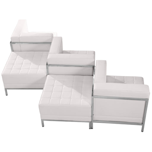 White Leather Lounge Set, 5 PC