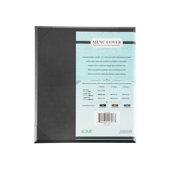 CAC China MCC1-11BK 1-Panel Faux Leather Menu Cover Letter Size 8-1/2-inches x 11-inches Black