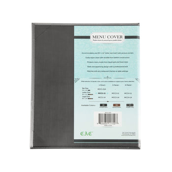 CAC China MCC1-11GY 1-Panel Faux Leather Menu Cover Letter Size 8-1/2-inches x 11-inches Gray