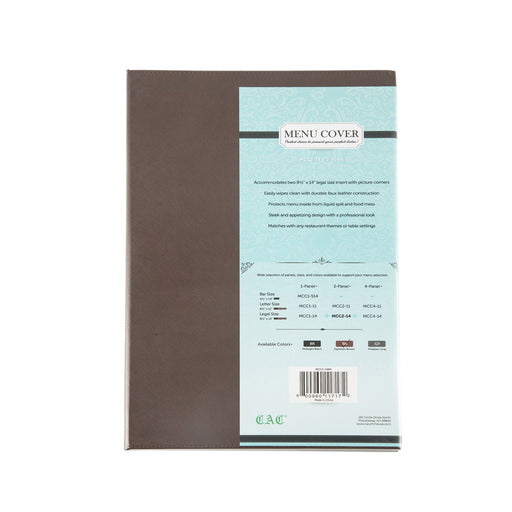 CAC China MCC2-14BN 2-Panel Faux Leather Menu Cover Legal Size 8-1/2-inches x 14-inches Brown