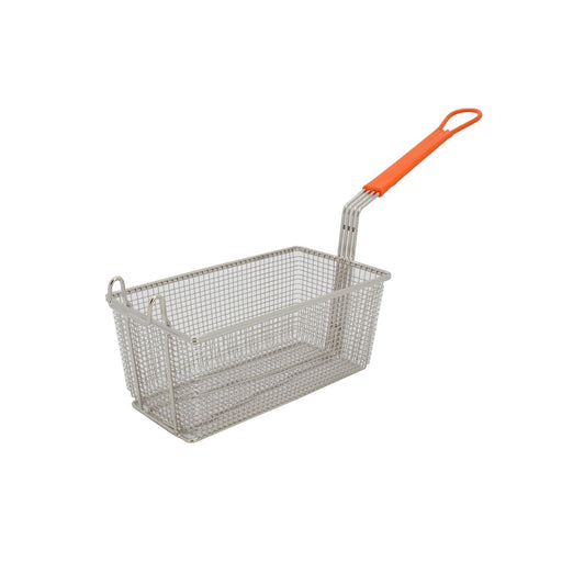 CAC China SPFB-2 Fry Basket Nickel-Plate 12-1/4x6-1/2x5-5/8-inches with Front Hook Orange Handle