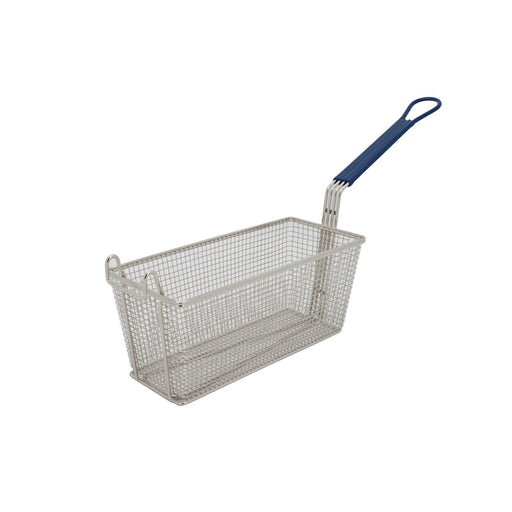 CAC China SPFB-3 Fry Basket Nickel-Plate 13-1/4x5-3/4x5-1/2-inches with Front Hook Blue Handle