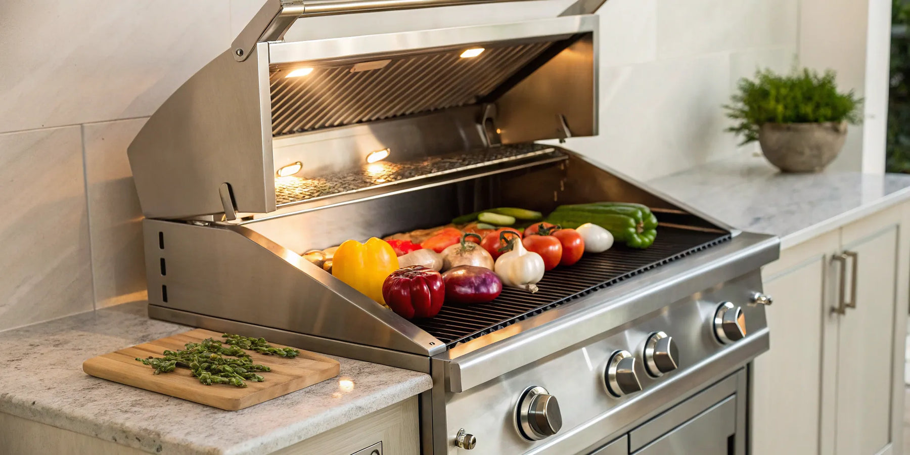 A commercial natural gas flat top grill searing mixed vegetables.