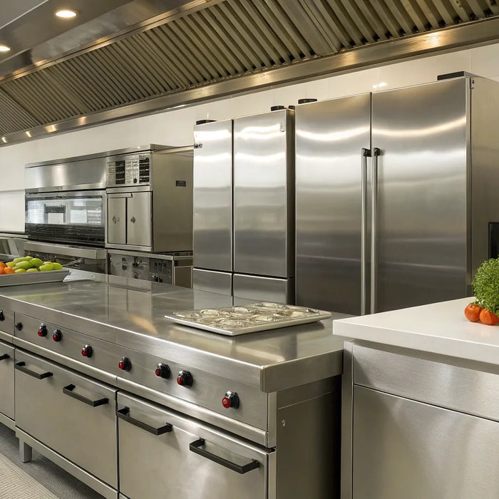 Commercial kitchen equipment at a restaurant supply store in Salt Lake City.