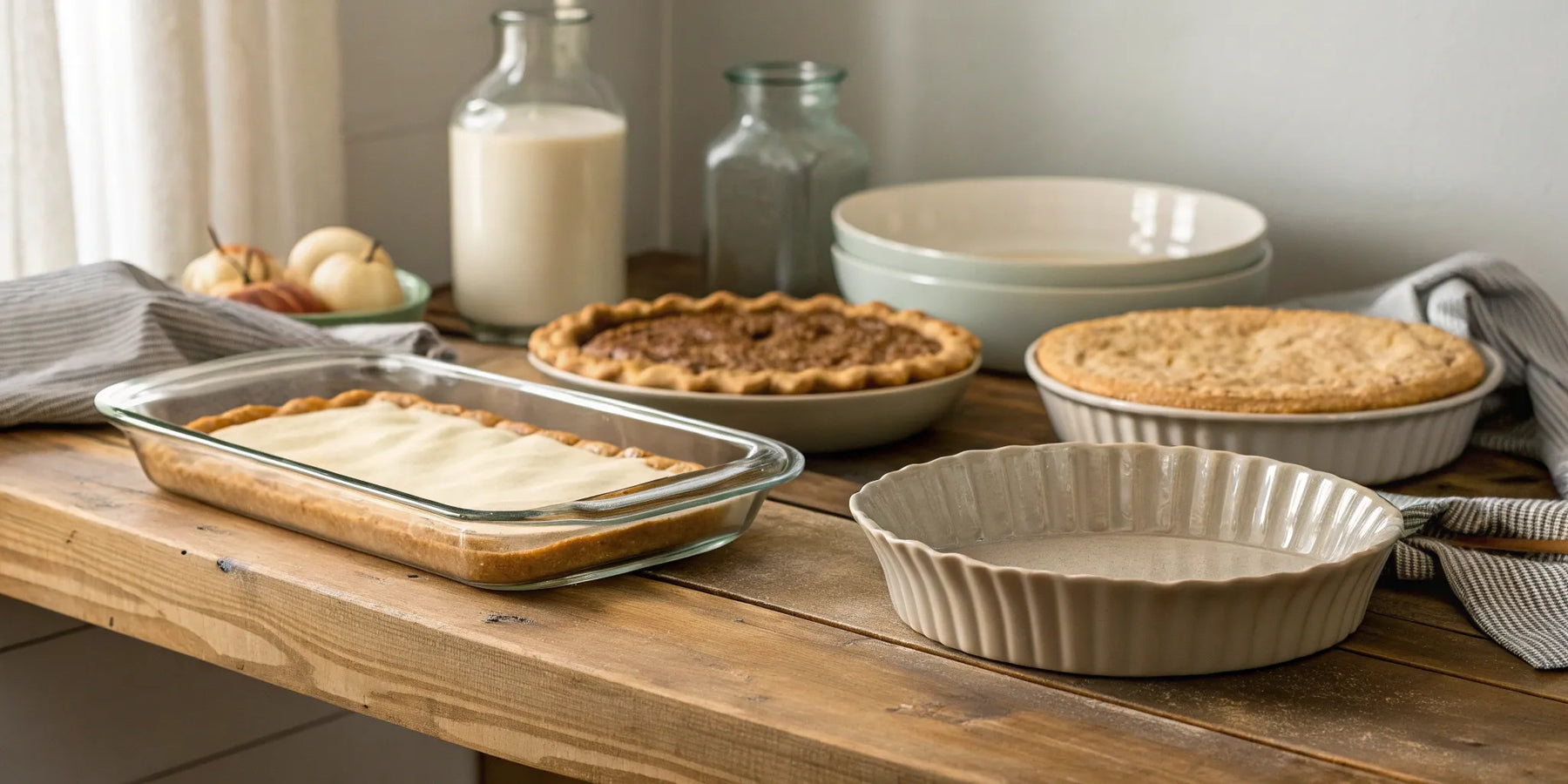 8x11 glass baking pan with pie crust.