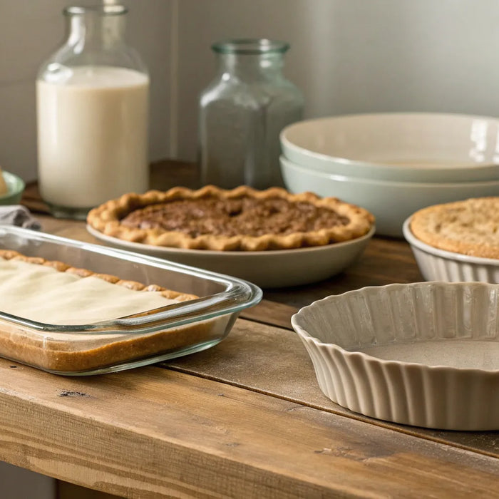 8x11 glass baking pan with pie crust.