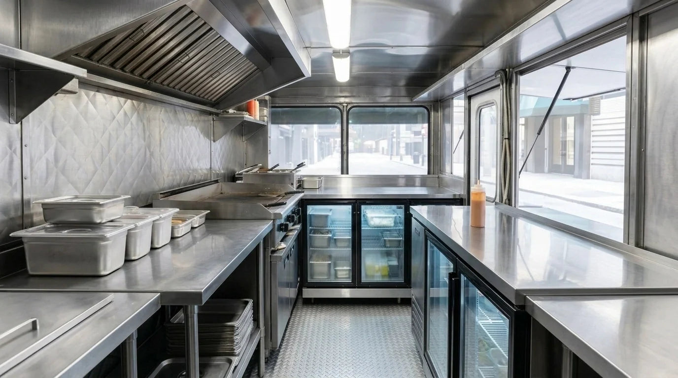 Refrigerators placed strategically in food truck