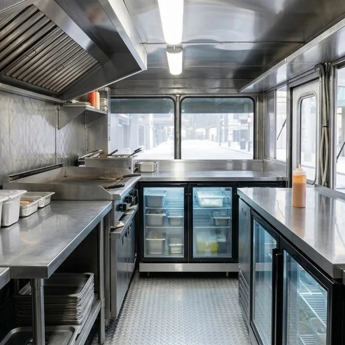 Refrigerators placed strategically in food truck