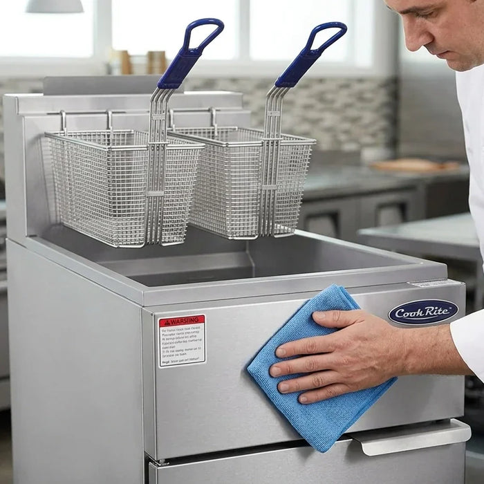 Chef cleaning commercial deep fryer