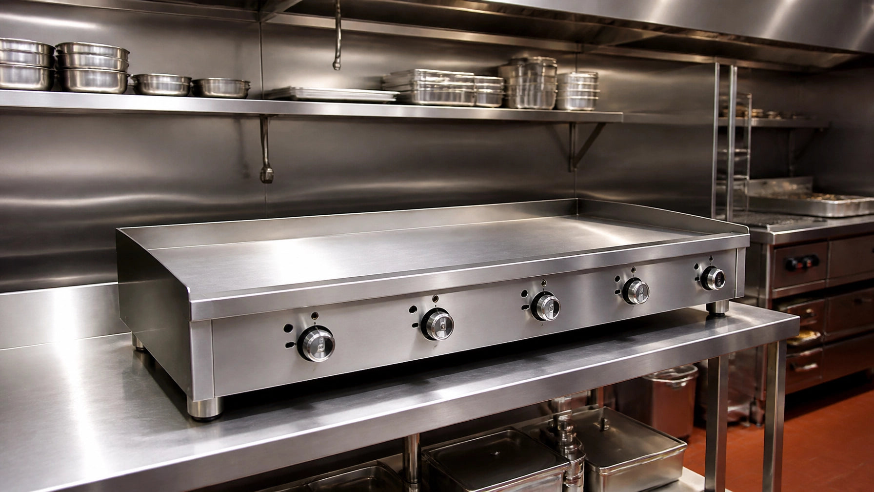 48-inch commercial gas griddle for sale in a high-volume professional kitchen