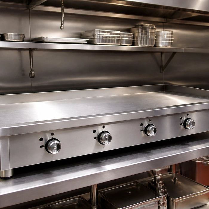 48-inch commercial gas griddle for sale in a high-volume professional kitchen