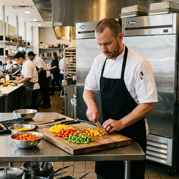 Professional chef prepping vegetables in a high-end Columbus kitchen