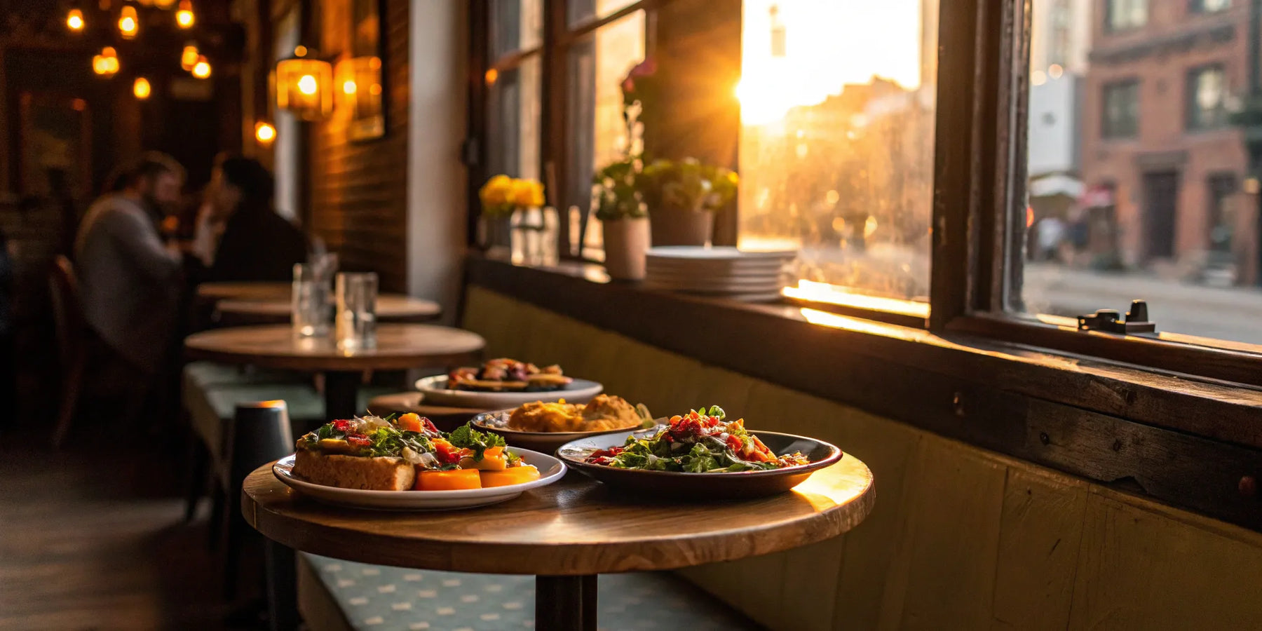 Budget-friendly NYC restaurant meal by the window.