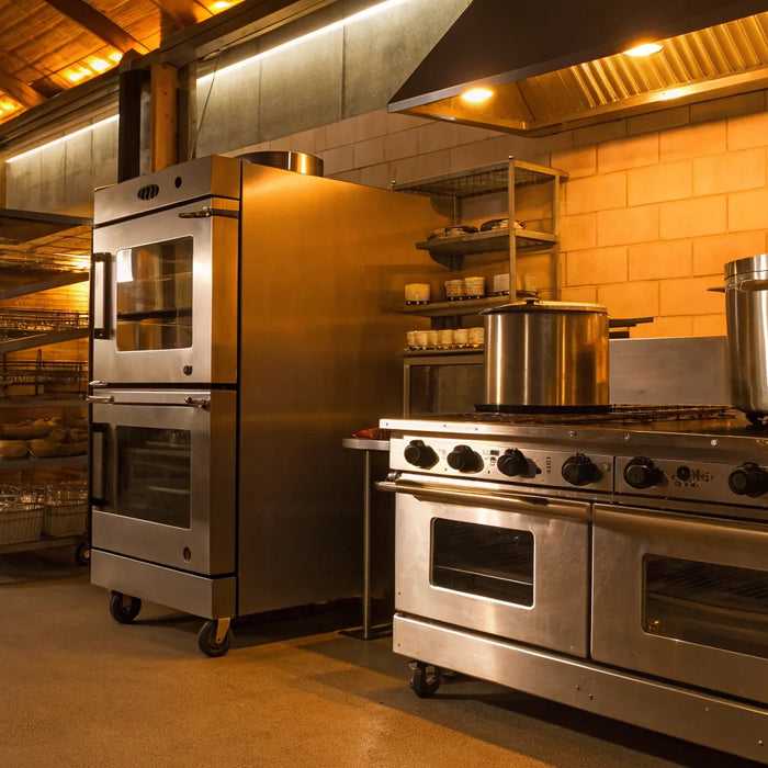 Aisle of commercial kitchen equipment at Chattanooga Restaurant Supply.