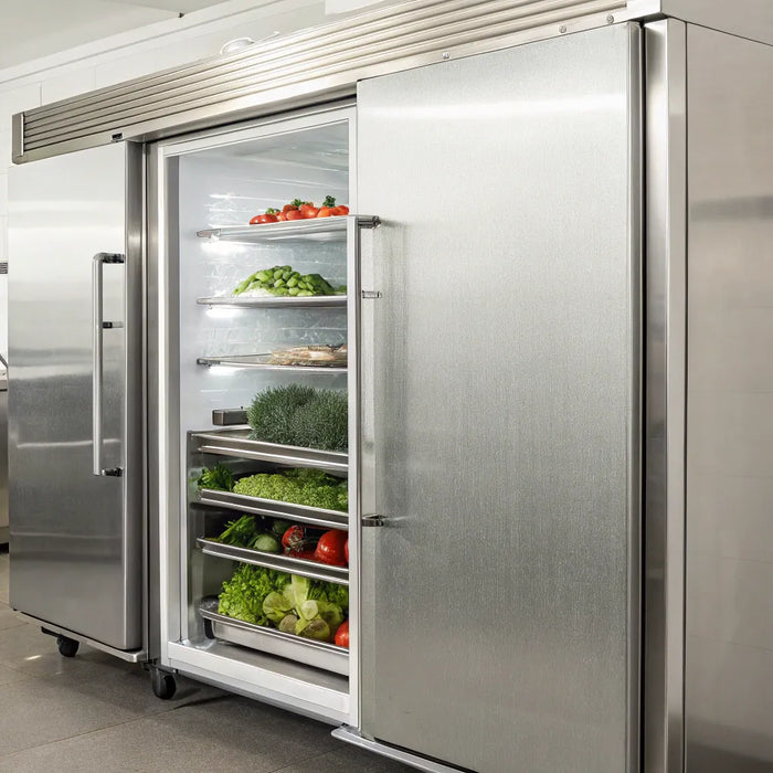 Atosa 2-door commercial refrigerator with adjustable shelves.