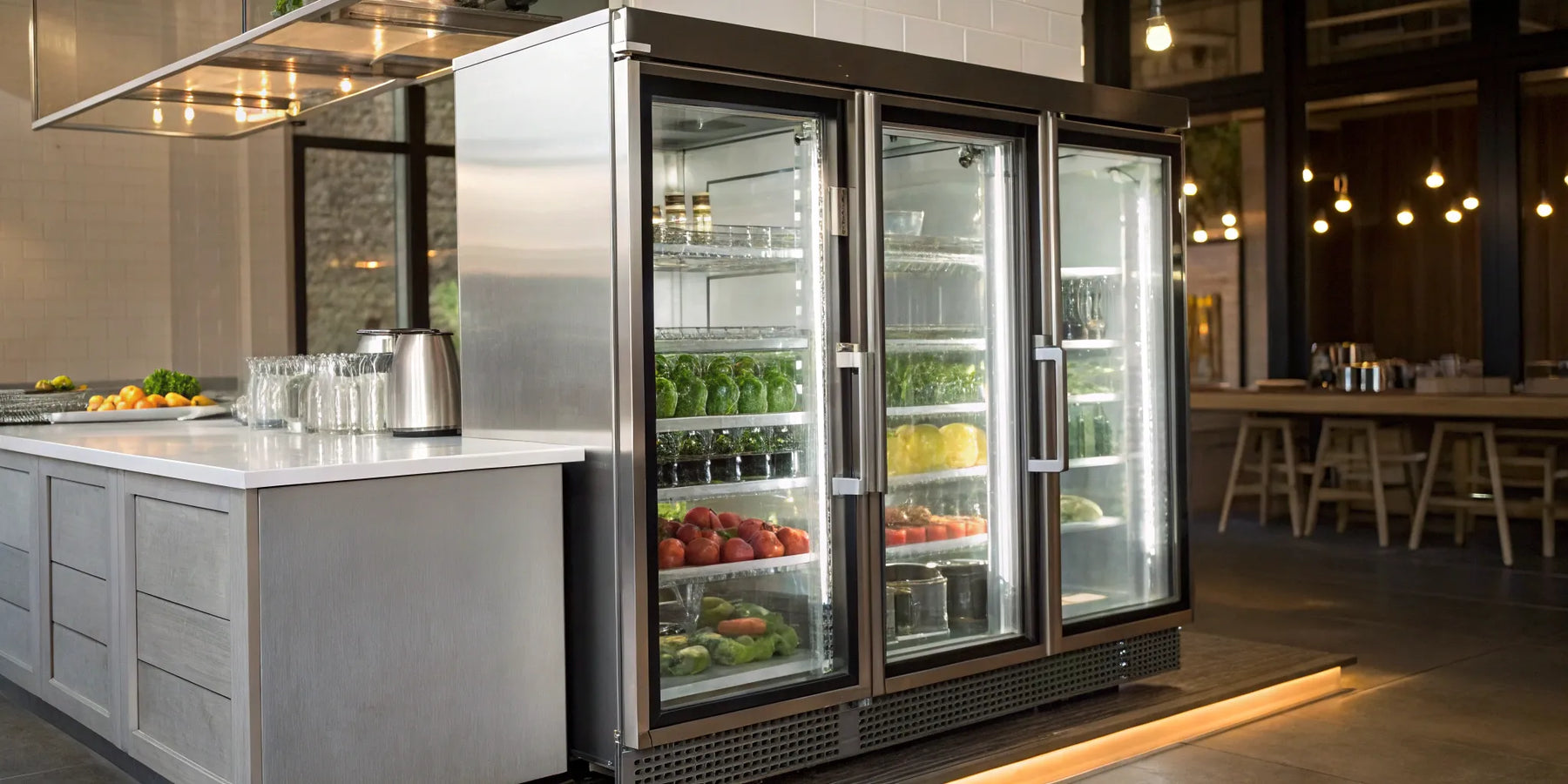 Atosa 2-door glass cooler with bright LED lighting.