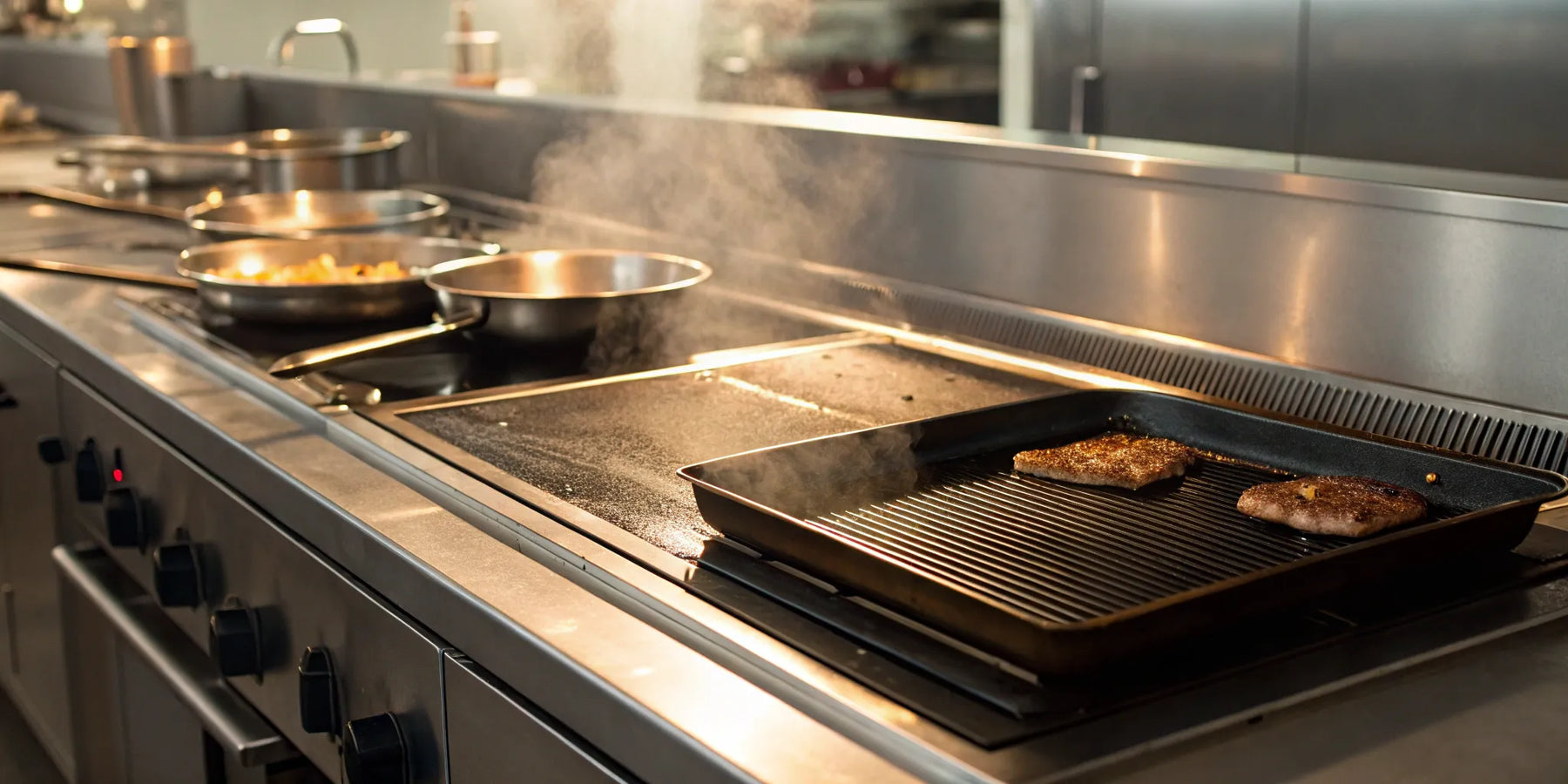 Atosa 24" griddle cooking on a flat top.